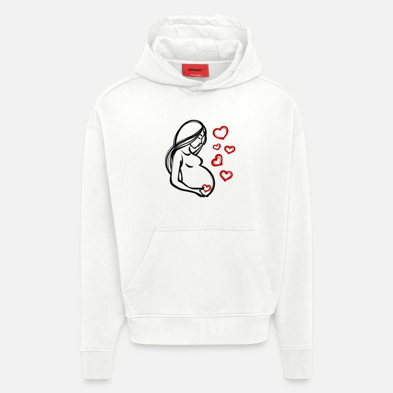 Coeur Grossesse Bébé Ventre Déclaration Enceinte - Sweat à capuche bio épais oversize fabriqué en UE - OFF WHITE