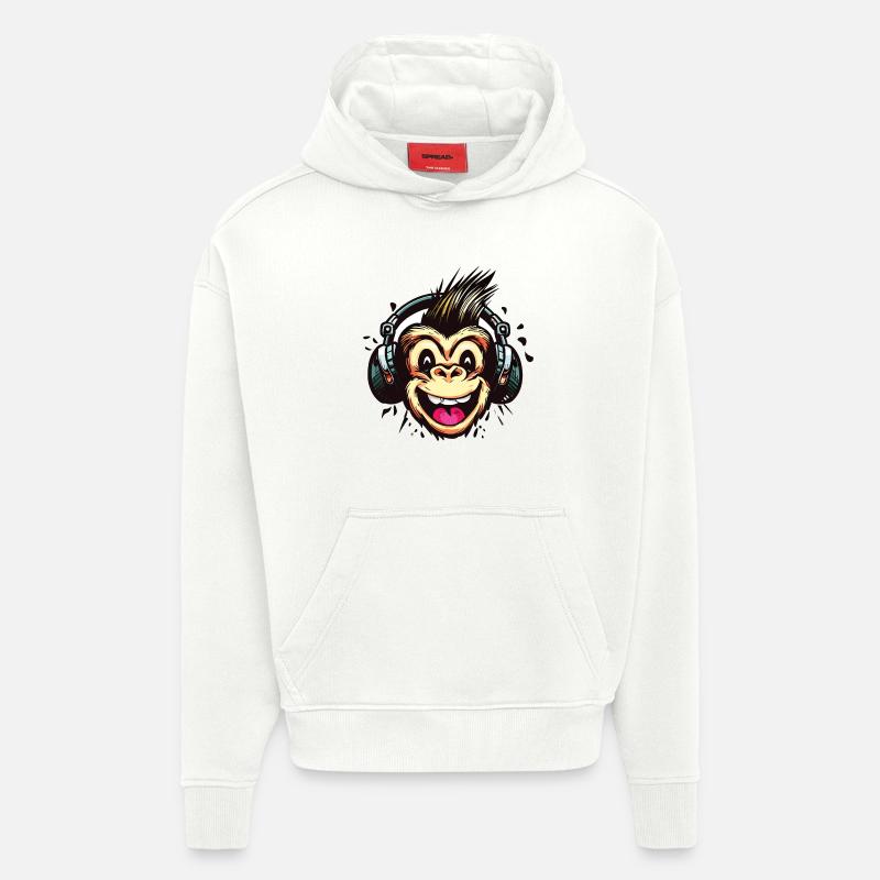 Funny DJ Monkey with Headphones - Hoodie- made by SPREAD  - OFF WHITE