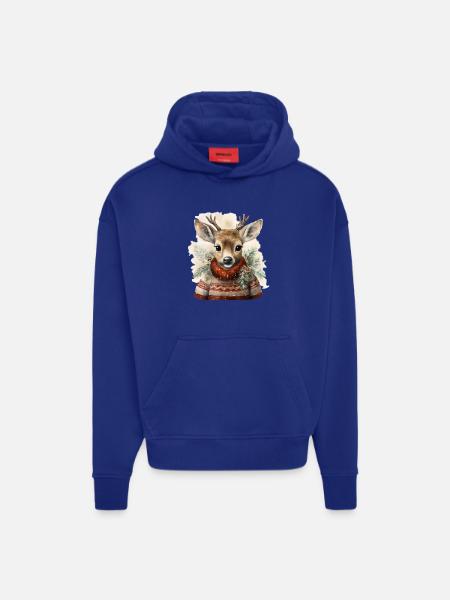 Cerf en pull d’hiver - Sweat à capuche bio épais oversize fabriqué en UE - OFF WHITE