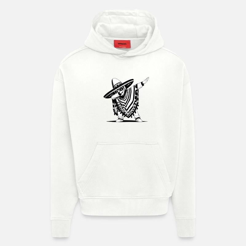 Poncho Mexicain Festif avec Dab - Sweat à capuche bio épais oversize fabriqué en UE - OFF WHITE
