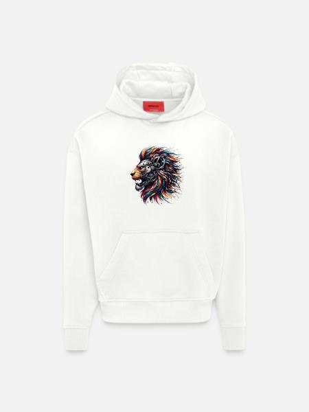 Lion Cyborg Robot Page cadeau - Sweat à capuche bio épais oversize fabriqué en UE - OFF WHITE