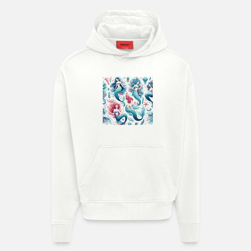 Cadeau de motif de sirène - Sweat à capuche bio épais oversize fabriqué en UE - OFF WHITE