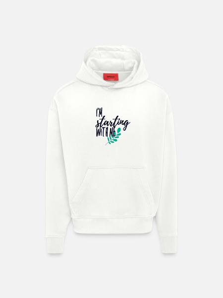 Je commence par moi - Sweat à capuche bio épais oversize fabriqué en UE - OFF WHITE