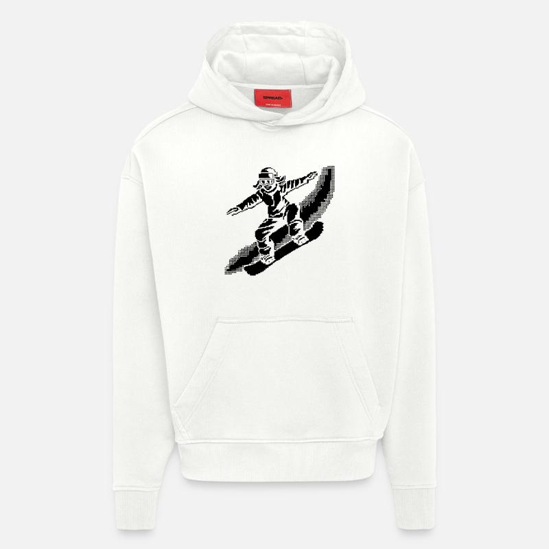 Snowboarder Pixel Art - Sweat à capuche bio épais oversize fabriqué en UE - OFF WHITE