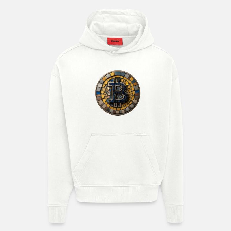 Bitcoin en mosaïque - Sweat à capuche bio épais oversize fabriqué en UE - OFF WHITE