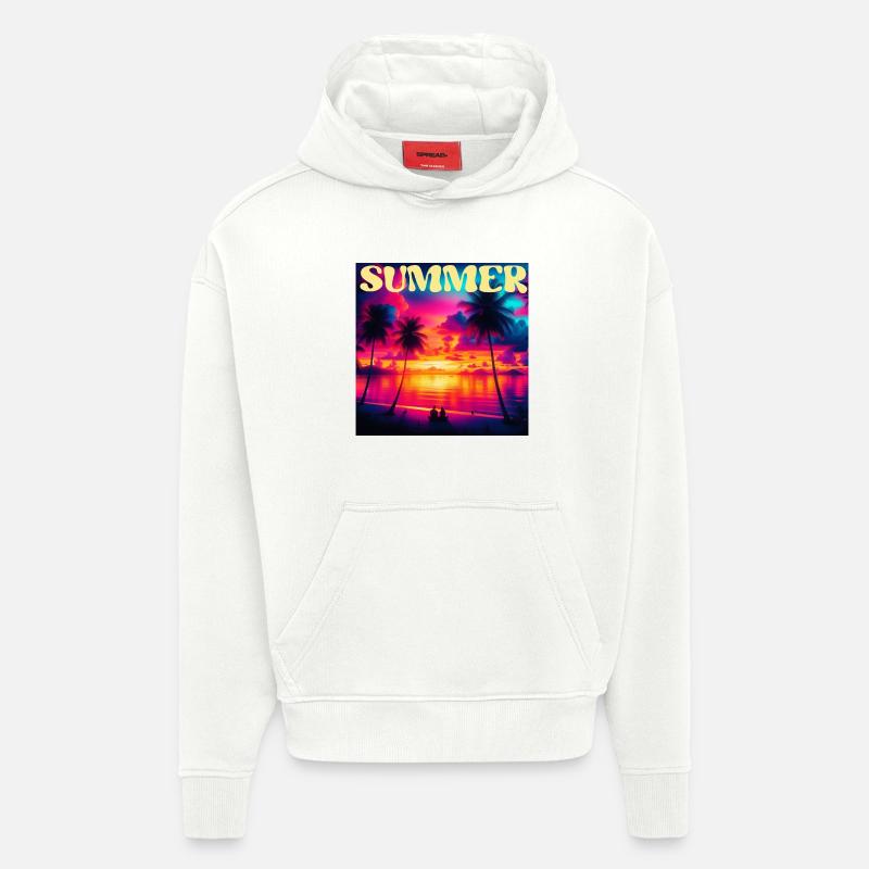 Été Palmier Sunset Rétro - Sweat à capuche bio épais oversize fabriqué en UE - OFF WHITE