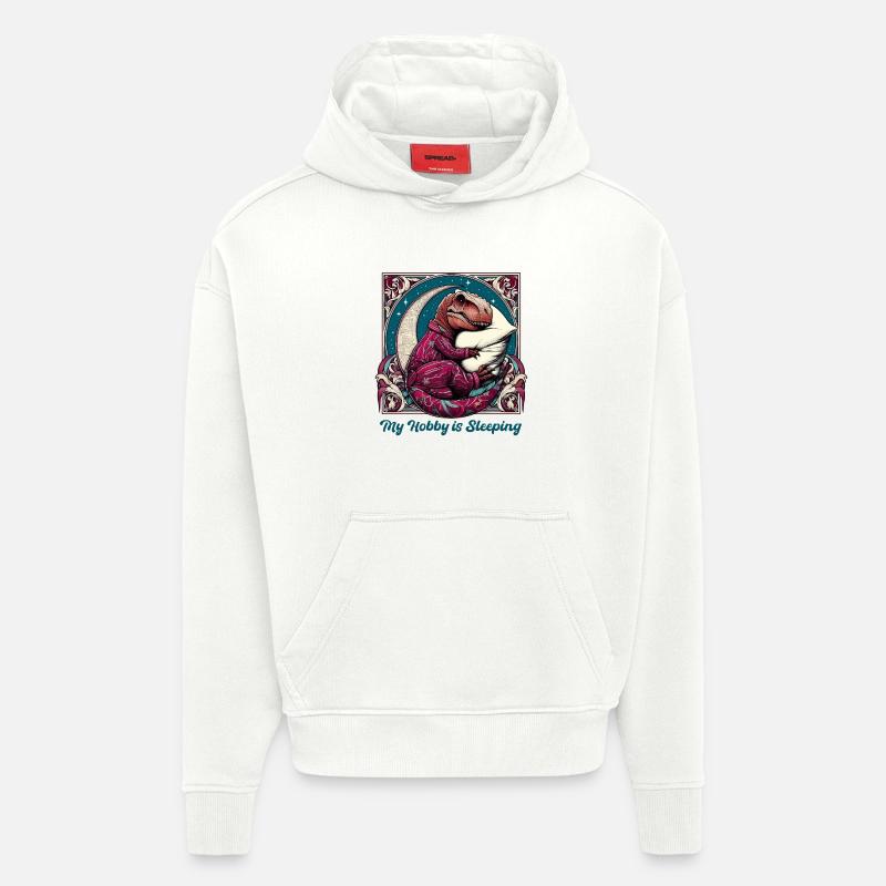 T-Rex Sleeping Hobby Cadeau - Sweat à capuche bio épais oversize fabriqué en UE - OFF WHITE