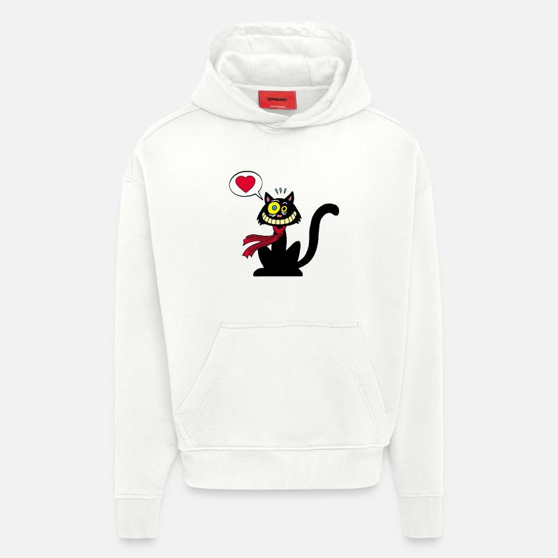 Chat noir amoureux - Sweat à capuche bio épais oversize fabriqué en UE - OFF WHITE