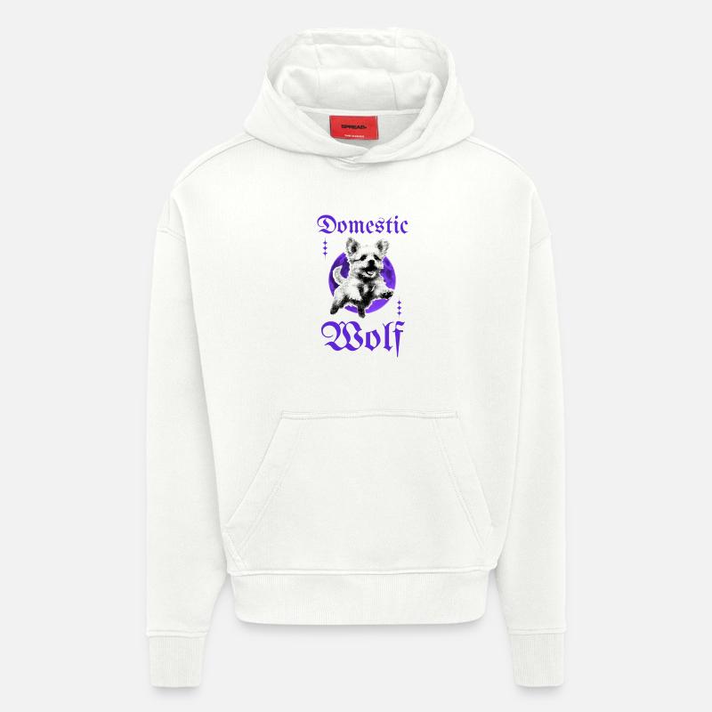 Loup domestique – Chien gothique avec lune - Sweat à capuche bio épais oversize fabriqué en UE - OFF WHITE
