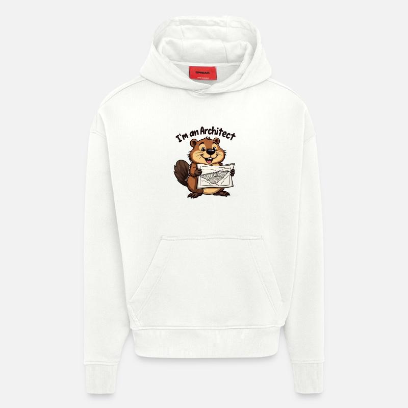 Biber Architecte – Constructeur de barrages - Sweat à capuche bio épais oversize fabriqué en UE - OFF WHITE