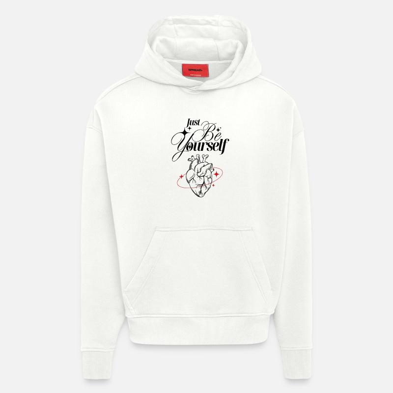 Soyez simplement vous-même – Cœur et lettrage - Sweat à capuche bio épais oversize fabriqué en UE - OFF WHITE