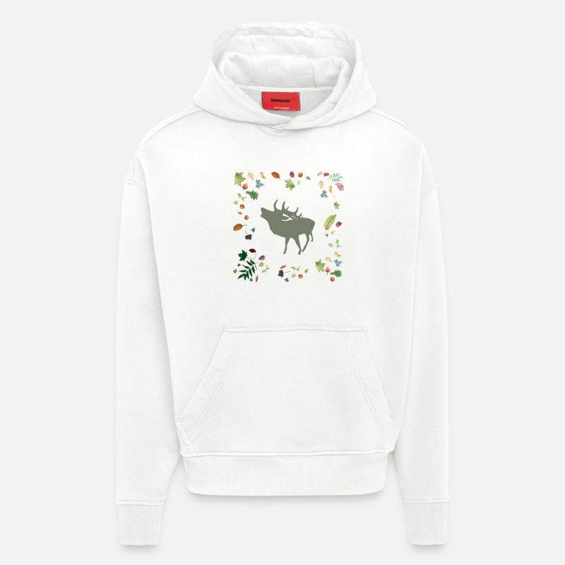 Cerf aux feuilles d’automne - Sweat à capuche bio épais oversize fabriqué en UE - OFF WHITE