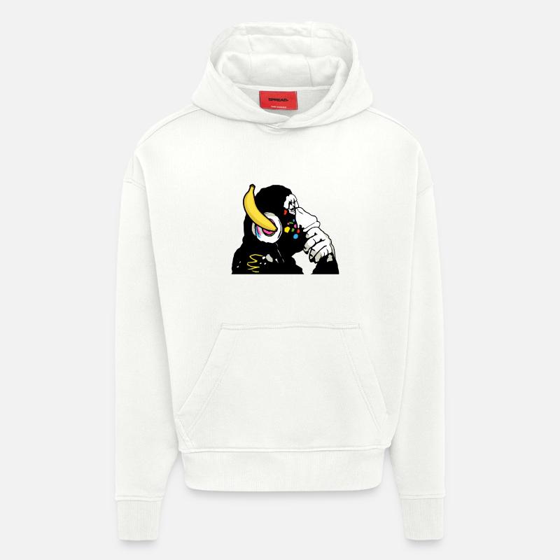 DJ chimpanzé , Casque banane - Sweat à capuche bio épais oversize fabriqué en UE - OFF WHITE