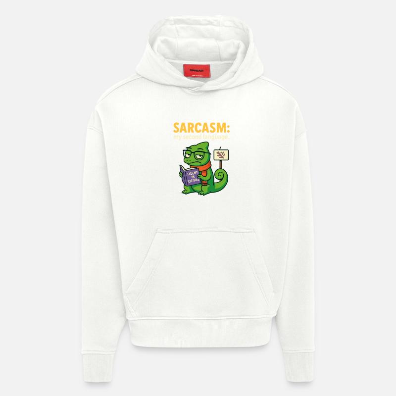 Sarcasme de la seconde langue - Sweat à capuche bio épais oversize fabriqué en UE - OFF WHITE