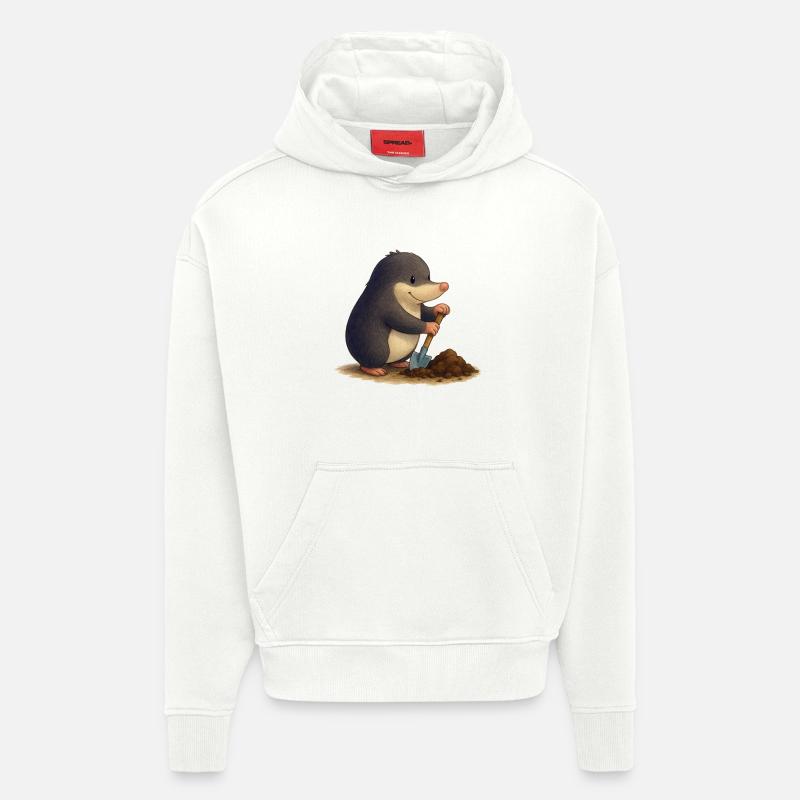 Industrious Mole with Shovel - Hoodie- made by SPREAD  - OFF WHITE