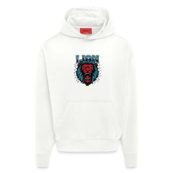 Lion Head Neon Blue Red Graphic - Hoodie- made by SPREAD  - OFF WHITE - Front