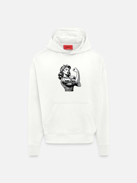 Sterk kvinne GRL PWR Rockabilly Biceps Arm Gave - Heavyweight Oversized Organic hettegenser produsert i EU - OFF WHITE