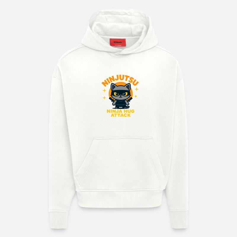 Attaque du Chat Ninja - Sweat à capuche bio épais oversize fabriqué en UE - OFF WHITE