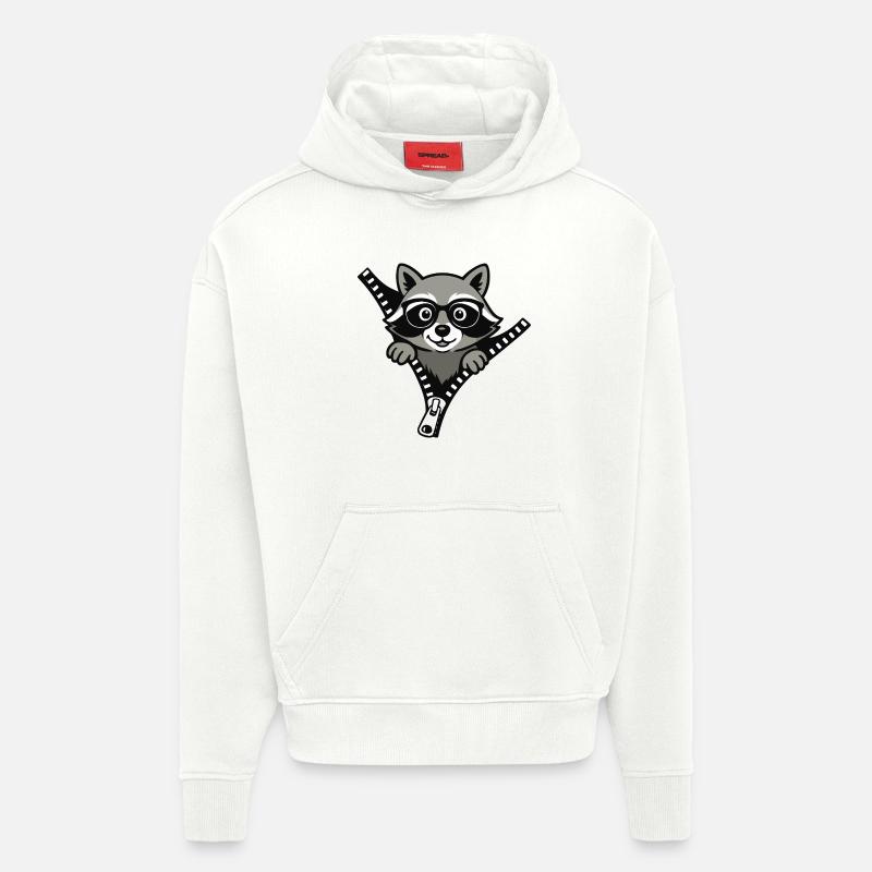 raton laveur curieux - Sweat à capuche bio épais oversize fabriqué en UE - OFF WHITE
