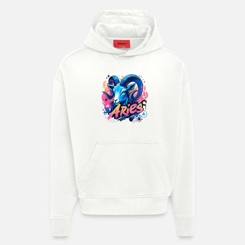 Væren - Stjernetegn - 🔮 ♈ - Heavyweight Oversized Organic hettegenser produsert i EU - OFF WHITE