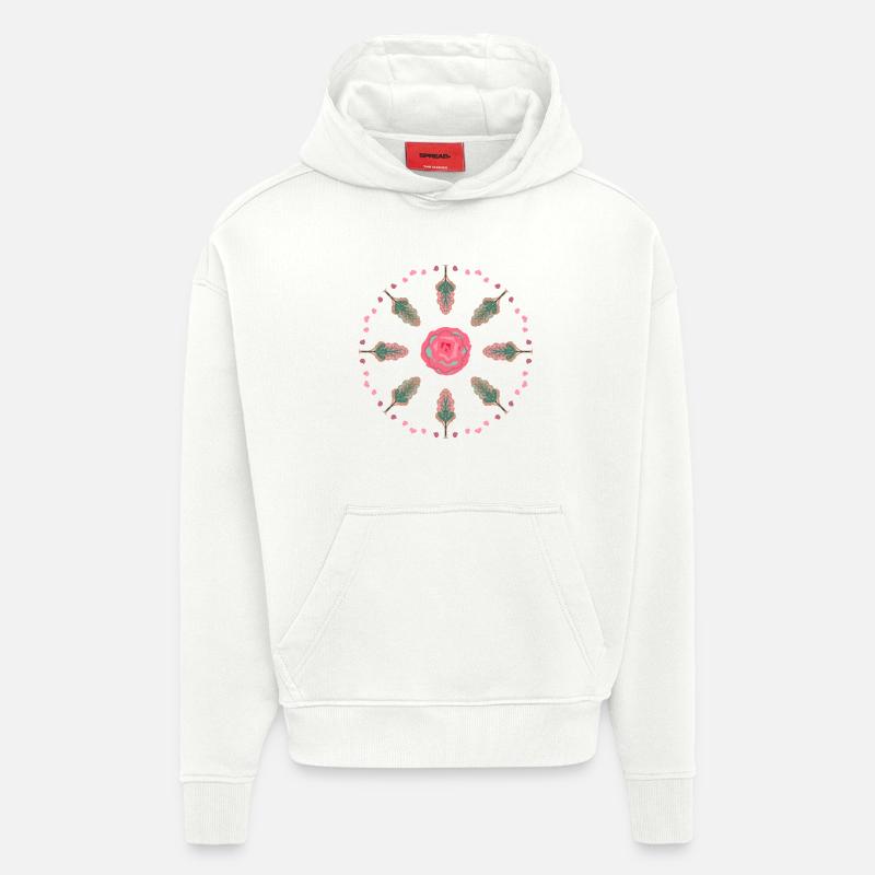Roses Mandala - Sweat à capuche bio épais oversize fabriqué en UE - OFF WHITE