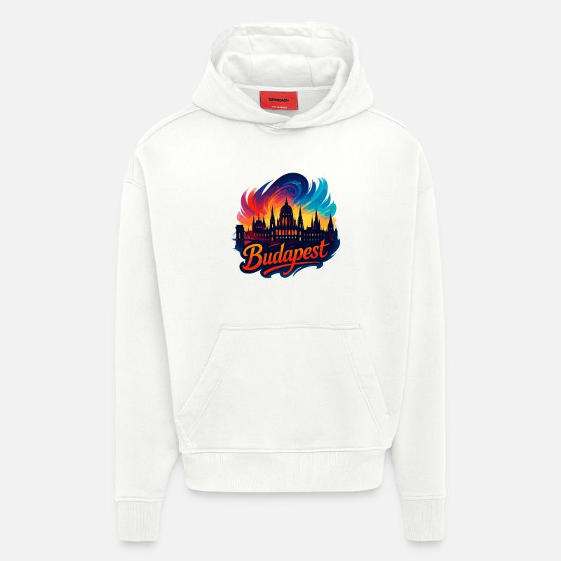 Budapest Capitale Hongrie Silhouette Cadeau - Sweat à capuche bio épais oversize fabriqué en UE - OFF WHITE