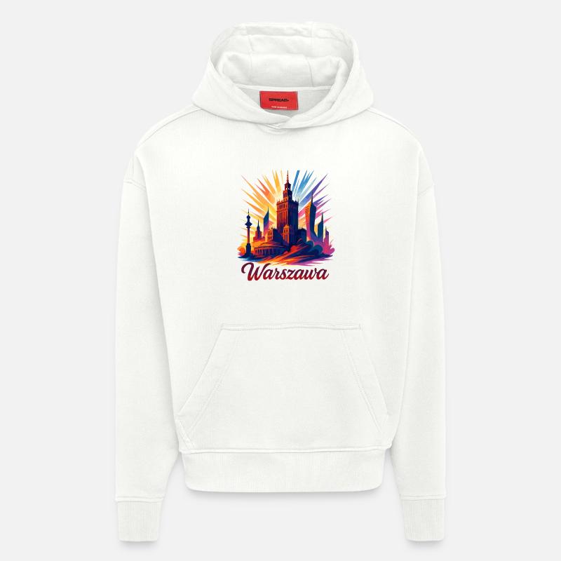 Varsovie Warszawa Capitale Pologne Cadeau - Sweat à capuche bio épais oversize fabriqué en UE - OFF WHITE