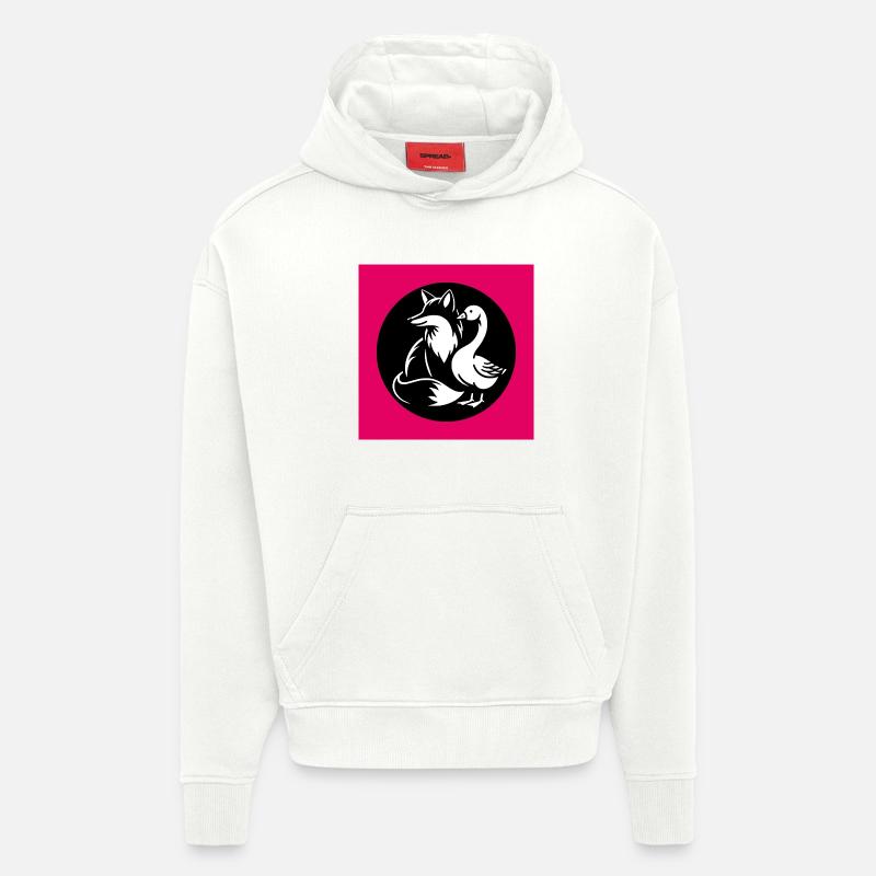 Renard et oie en amitié - Sweat à capuche bio épais oversize fabriqué en UE - OFF WHITE