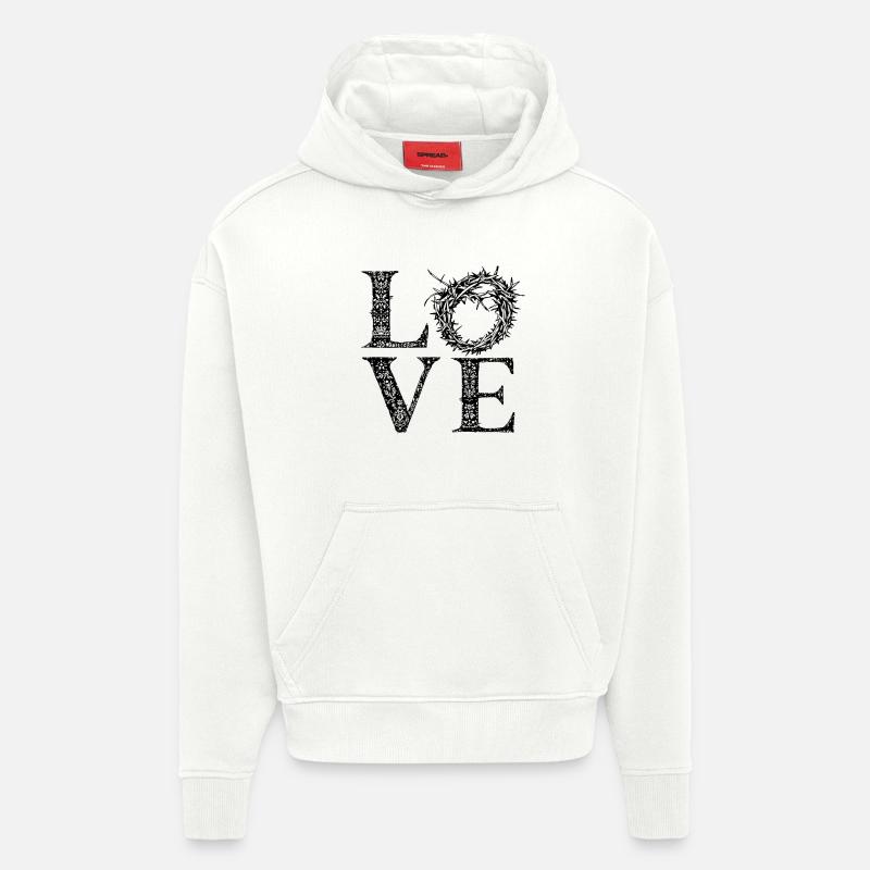 AMOUR avec couronne d’épines - Sweat à capuche bio épais oversize fabriqué en UE - OFF WHITE