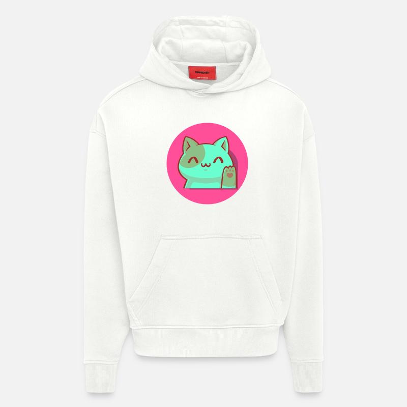 Chibi Kawaii Katze, Glücksbringer, Popart pink - Hoodie- made by SPREAD  - OFF WHITE