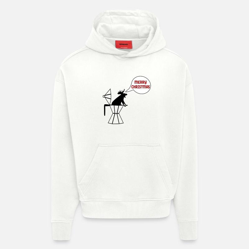 JOYEUX NOËL RENNE CAFETIÈRE - Sweat à capuche bio épais oversize fabriqué en UE - OFF WHITE