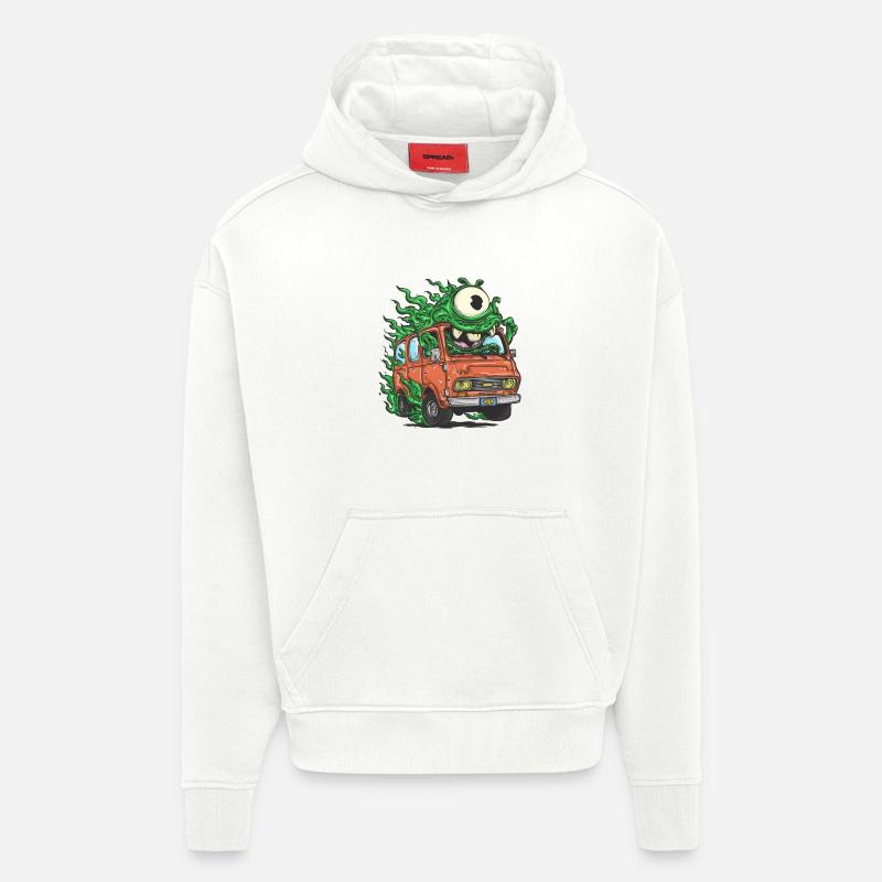 Monstre vert dans un fourgon rétro - Sweat à capuche bio épais oversize fabriqué en UE - OFF WHITE