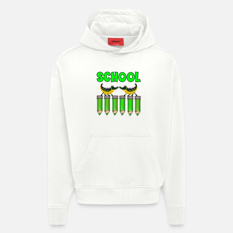 CRAYON D’ÉCOLE ENFANTS ALLIGATORS - Sweat à capuche bio épais oversize fabriqué en UE - OFF WHITE