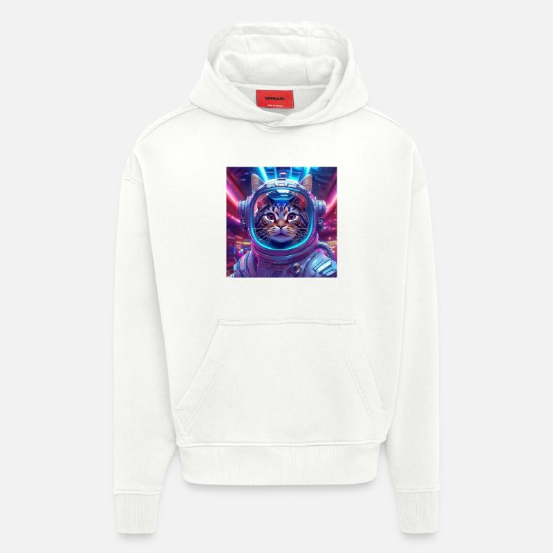 01 Katzenastronaut im Neonraum - Hoodie- made by SPREAD  - OFF WHITE