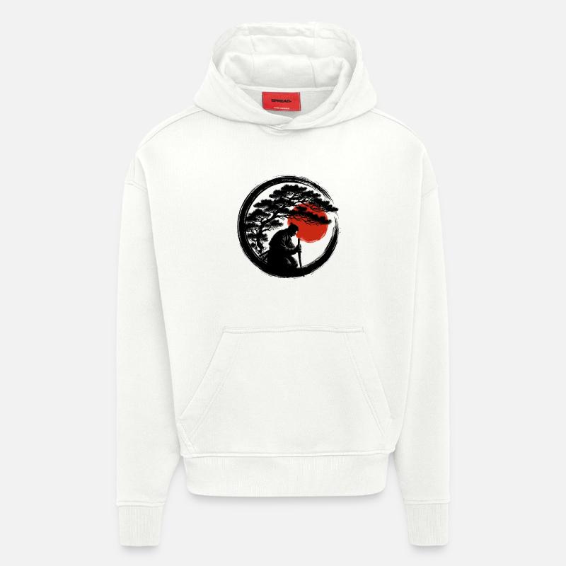 Enso Samurai Meditation with Red Sun - Hoodie- made by SPREAD  - OFF WHITE