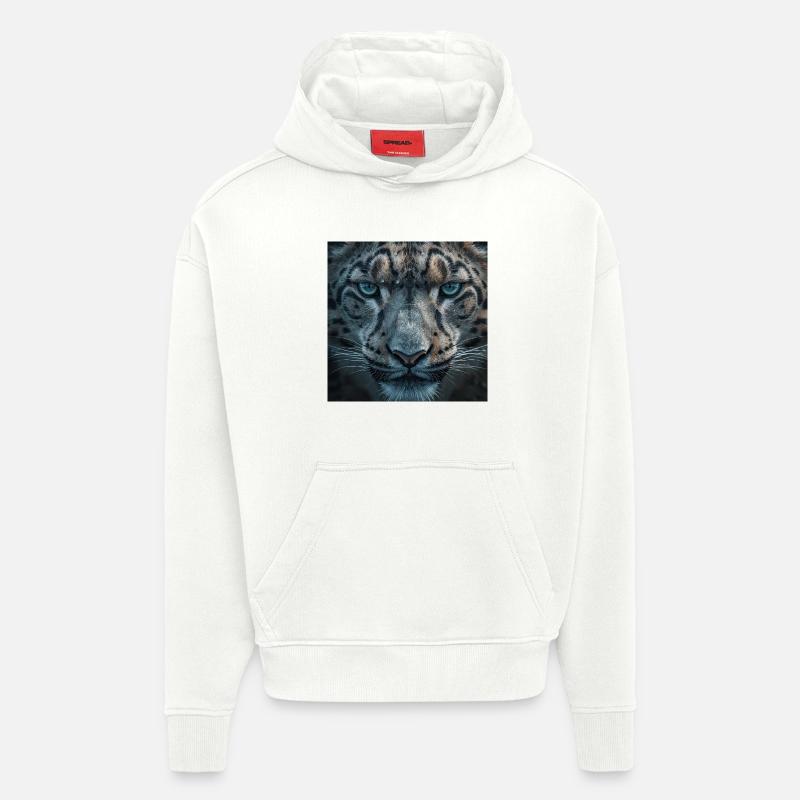 Portrait de léopard givré - Sweat à capuche bio épais oversize fabriqué en UE - OFF WHITE
