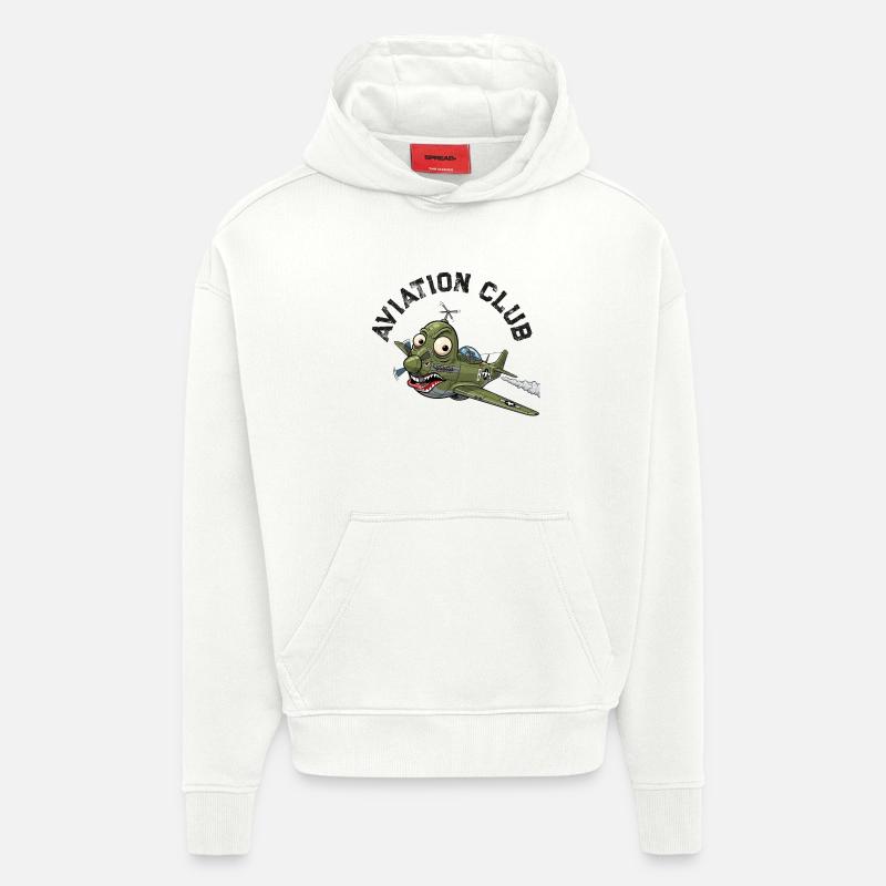 Avion avec caricature de pieuvre militaire - Sweat à capuche bio épais oversize fabriqué en UE - OFF WHITE