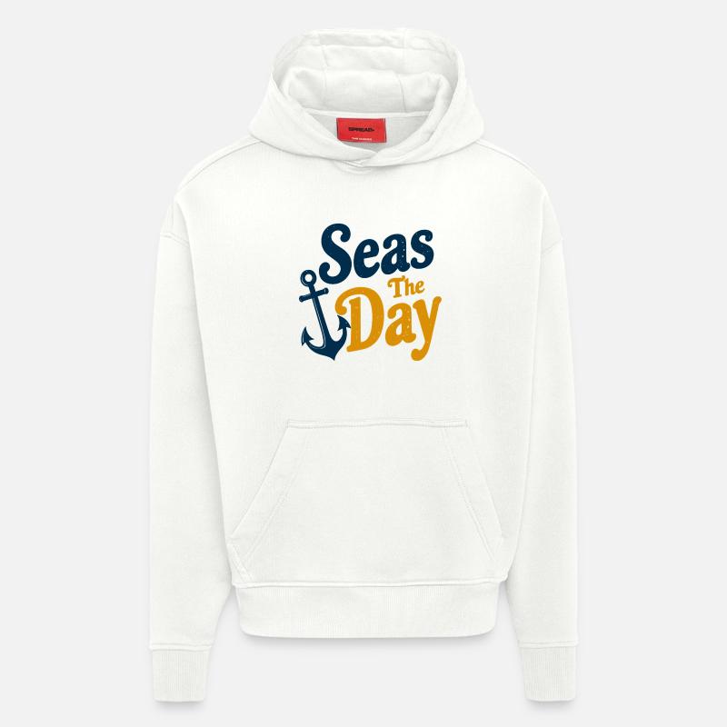 Seas The Day - Symbole de l’ancre - Sweat à capuche bio épais oversize fabriqué en UE - OFF WHITE