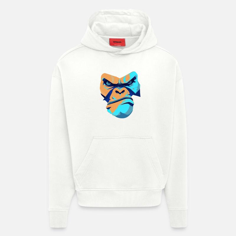 Imprimé imprété Gorille Bleu Devant - Sweat à capuche bio épais oversize fabriqué en UE - OFF WHITE