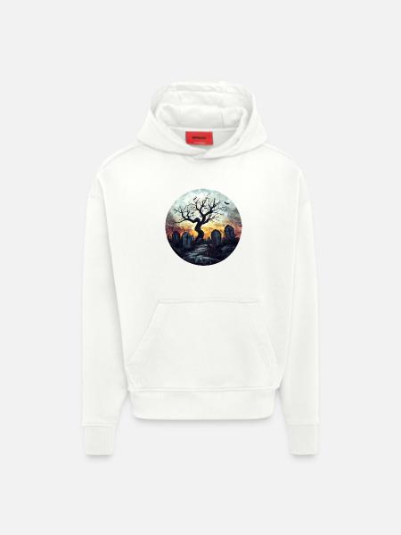 Spooky cemetery with gnarled tree - Hoodie- made by SPREAD - OFF WHITE