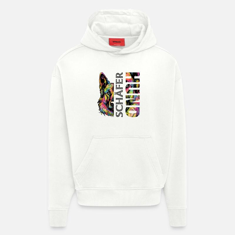 Farverig schæferhund - Heavyweight oversized organic hoodie made in EU - OFF WHITE