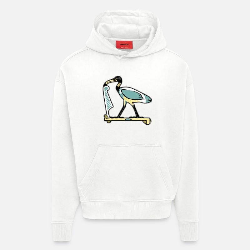 Symbole égyptien THOTH - Sweat à capuche bio épais oversize fabriqué en UE - OFF WHITE