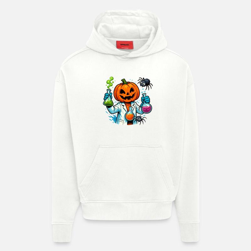 Effrayant Halloween citrouille Chemistry Scientist - Sweat à capuche bio épais oversize fabriqué en UE - OFF WHITE