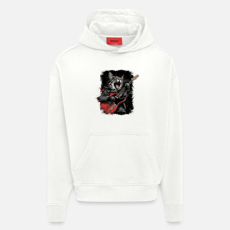 Chat Heavy Metal - Sweat à capuche bio épais oversize fabriqué en UE - OFF WHITE