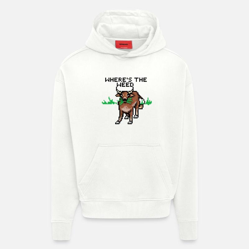 Vache pixelart - Sweat à capuche bio épais oversize fabriqué en UE - OFF WHITE