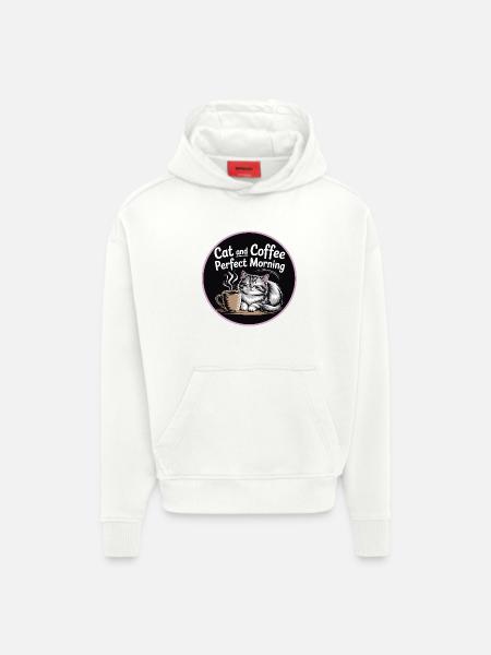 Cat and Coffee Perfect Morning - Hoodie- made by SPREAD  - OFF WHITE