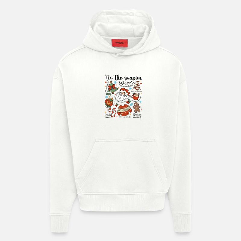 Défilé de Doodle de Noël - Sweat à capuche bio épais oversize fabriqué en UE - OFF WHITE
