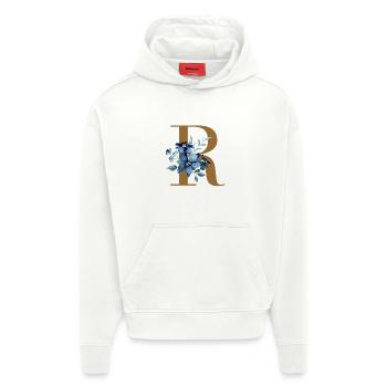 Florales R – Goldener Buchstabe mit Blüten - Hoodie- made by SPREAD  - OFF WHITE - Vorne