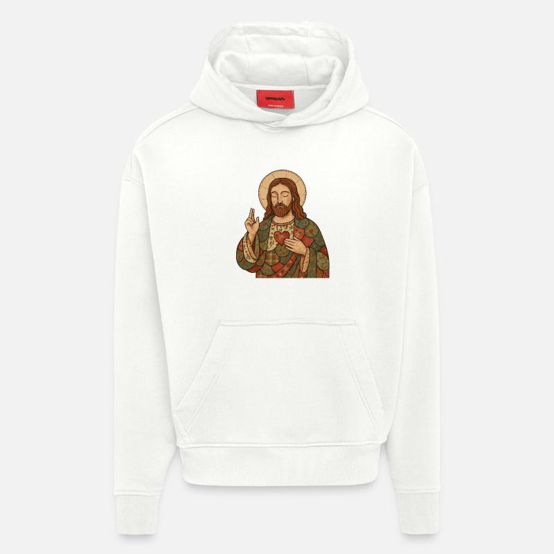 Christmas Patchwork Jesus - Hoodie- made by SPREAD  - OFF WHITE