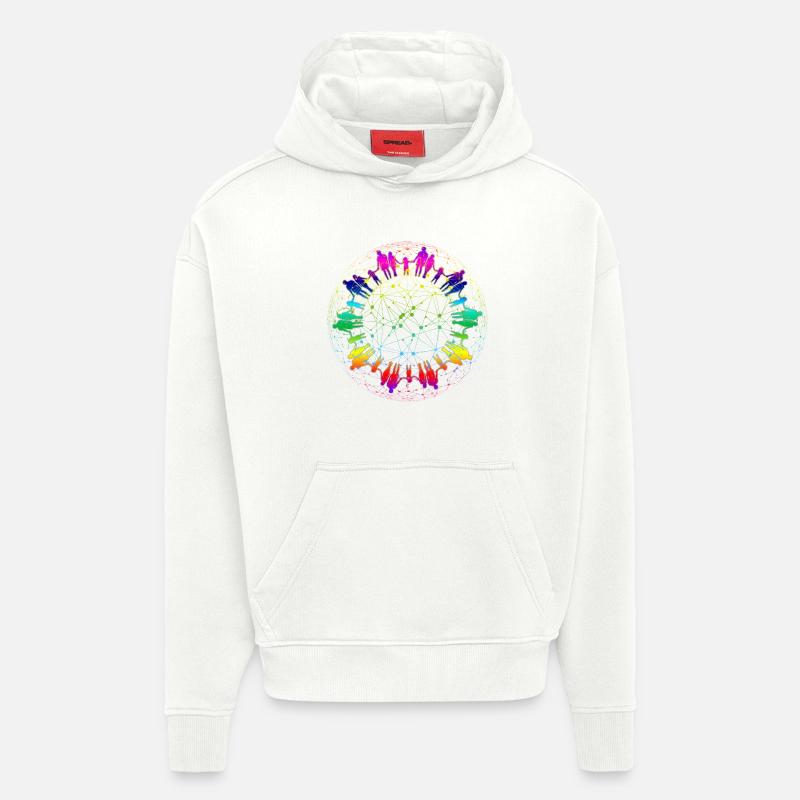 Rainbow Net de la communauté - Sweat à capuche bio épais oversize fabriqué en UE - OFF WHITE